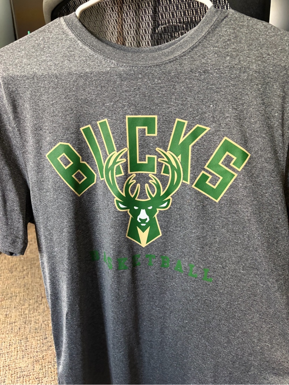 NBA Milwaukee Bucks Gray Heather Short Sleeve Tee with Green and Gold Logo